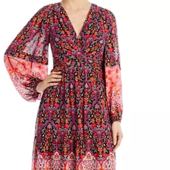 NWOT Kobi Halperin Skye Floral Border Crossover Tiered Print Midi Dress S $598 - Picture 4 of 9